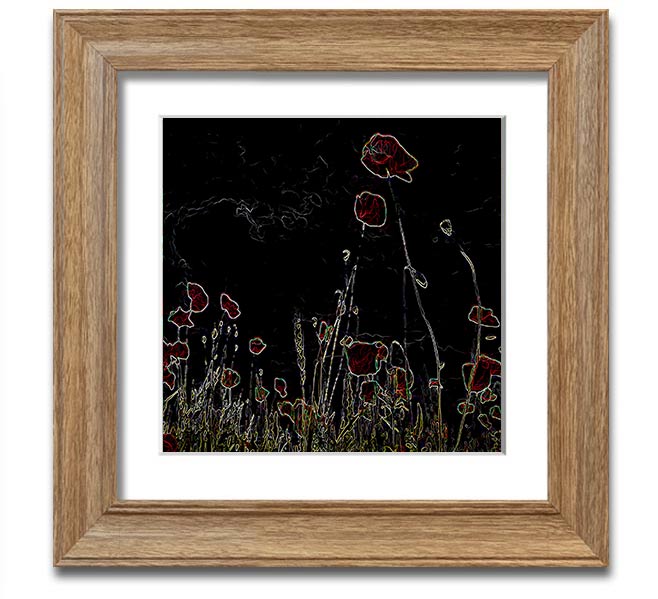 Vibrant square framed print featuring abstract neon floral design, handmade in the UK.