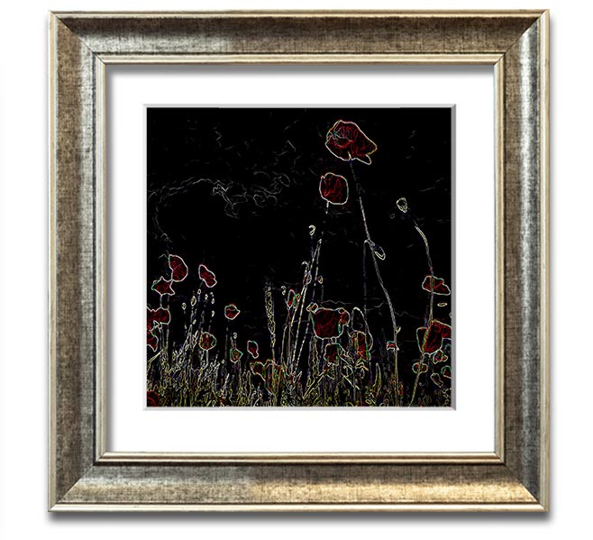 Vibrant square framed print featuring abstract neon floral design, handmade in the UK.