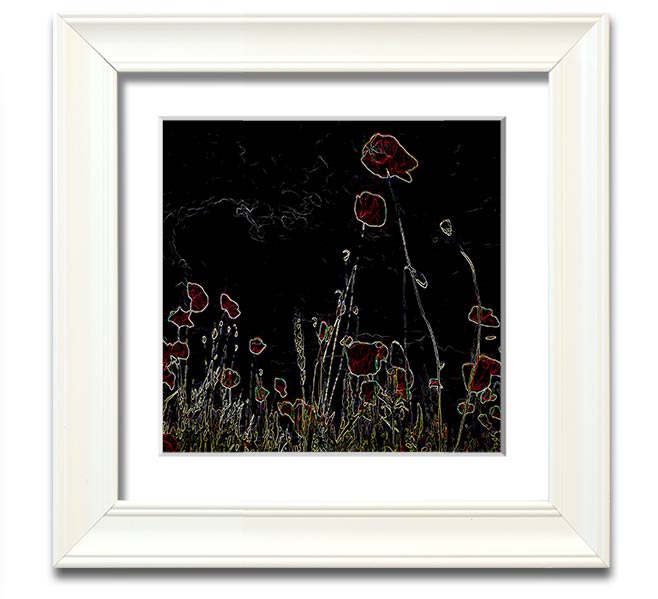 Vibrant square framed print featuring abstract neon floral design, handmade in the UK.