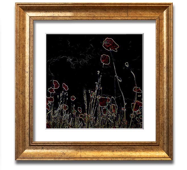 Vibrant square framed print featuring abstract neon floral design, handmade in the UK.