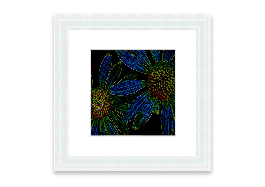 Vibrant Abstarct Neon Floral 18 framed print with colorful floral design, ready to hang.