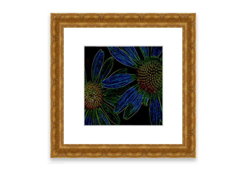 Vibrant Abstarct Neon Floral 18 framed print with colorful floral design, ready to hang.