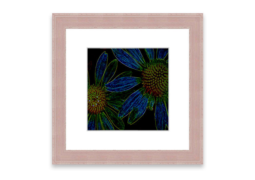 Vibrant Abstarct Neon Floral 18 framed print with colorful floral design, ready to hang.