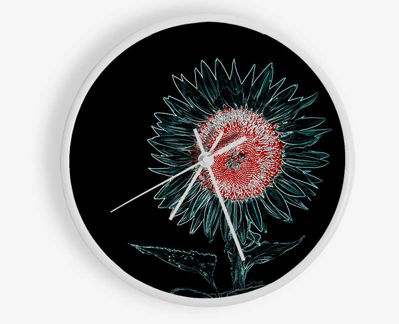 Abstract Neon Floral 20 clock made from natural bamboo with vibrant floral design and clear Plexiglas lens.