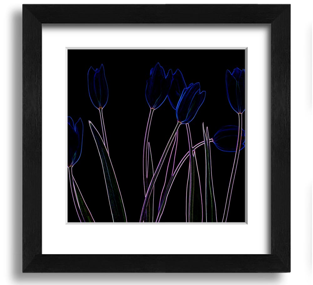 Vibrant abstract floral design in a square frame, showcasing bright neon colors.