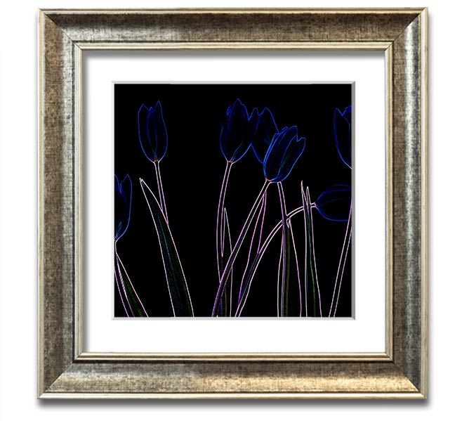 Vibrant abstract floral design in a square frame, showcasing bright neon colors.