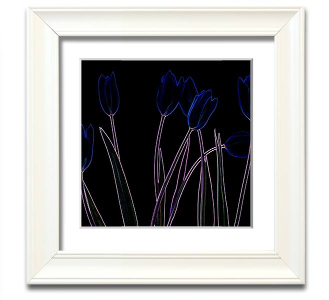 Vibrant abstract floral design in a square frame, showcasing bright neon colors.