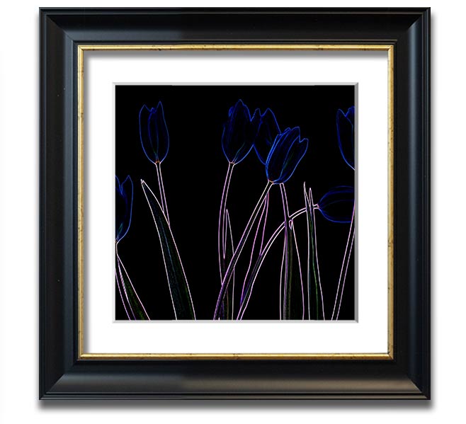 Vibrant abstract floral design in a square frame, showcasing bright neon colors.