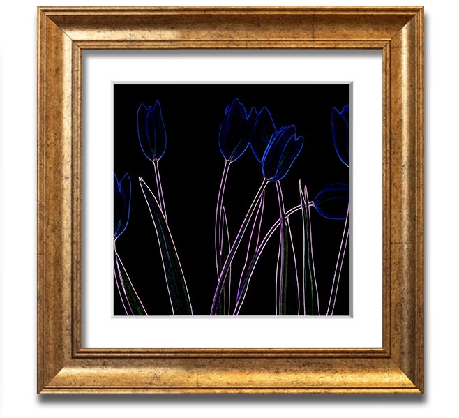 Vibrant abstract floral design in a square frame, showcasing bright neon colors.