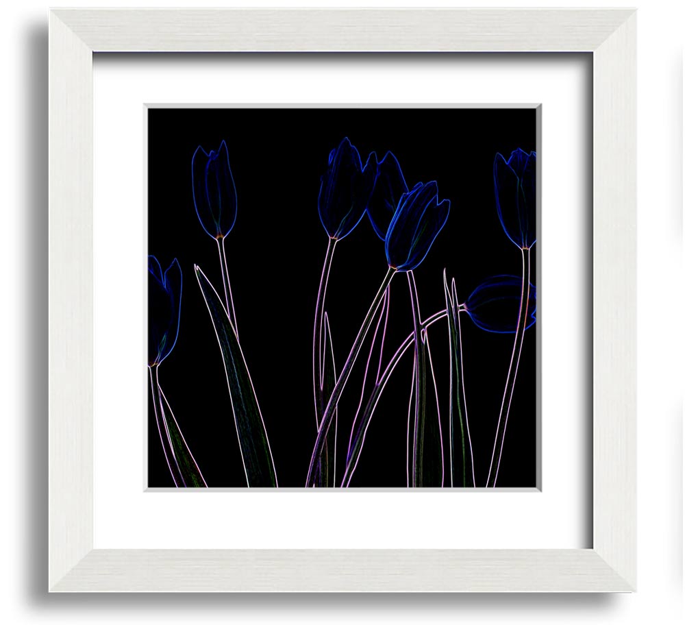 Vibrant abstract floral design in a square frame, showcasing bright neon colors.