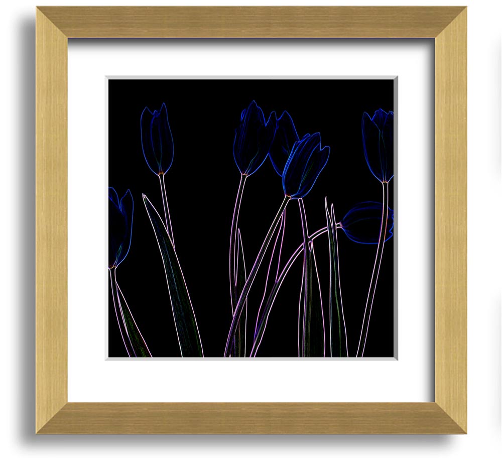 Vibrant abstract floral design in a square frame, showcasing bright neon colors.