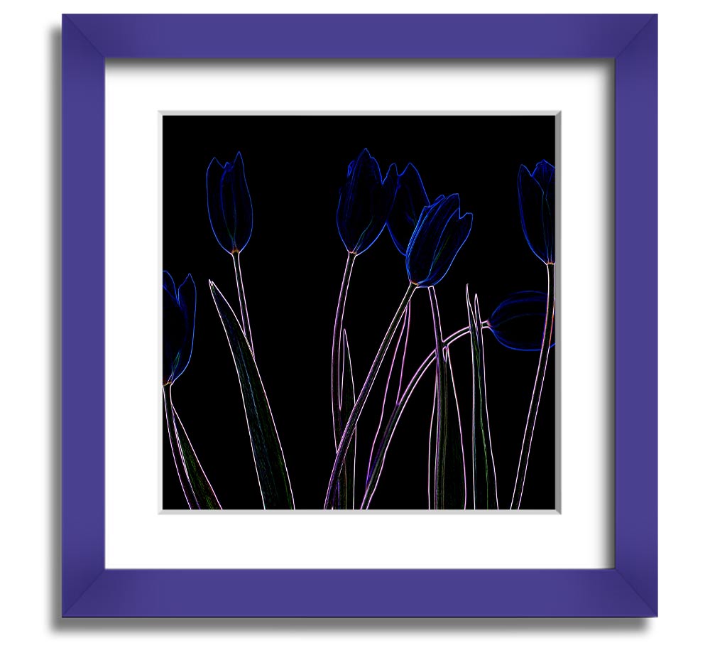 Vibrant abstract floral design in a square frame, showcasing bright neon colors.