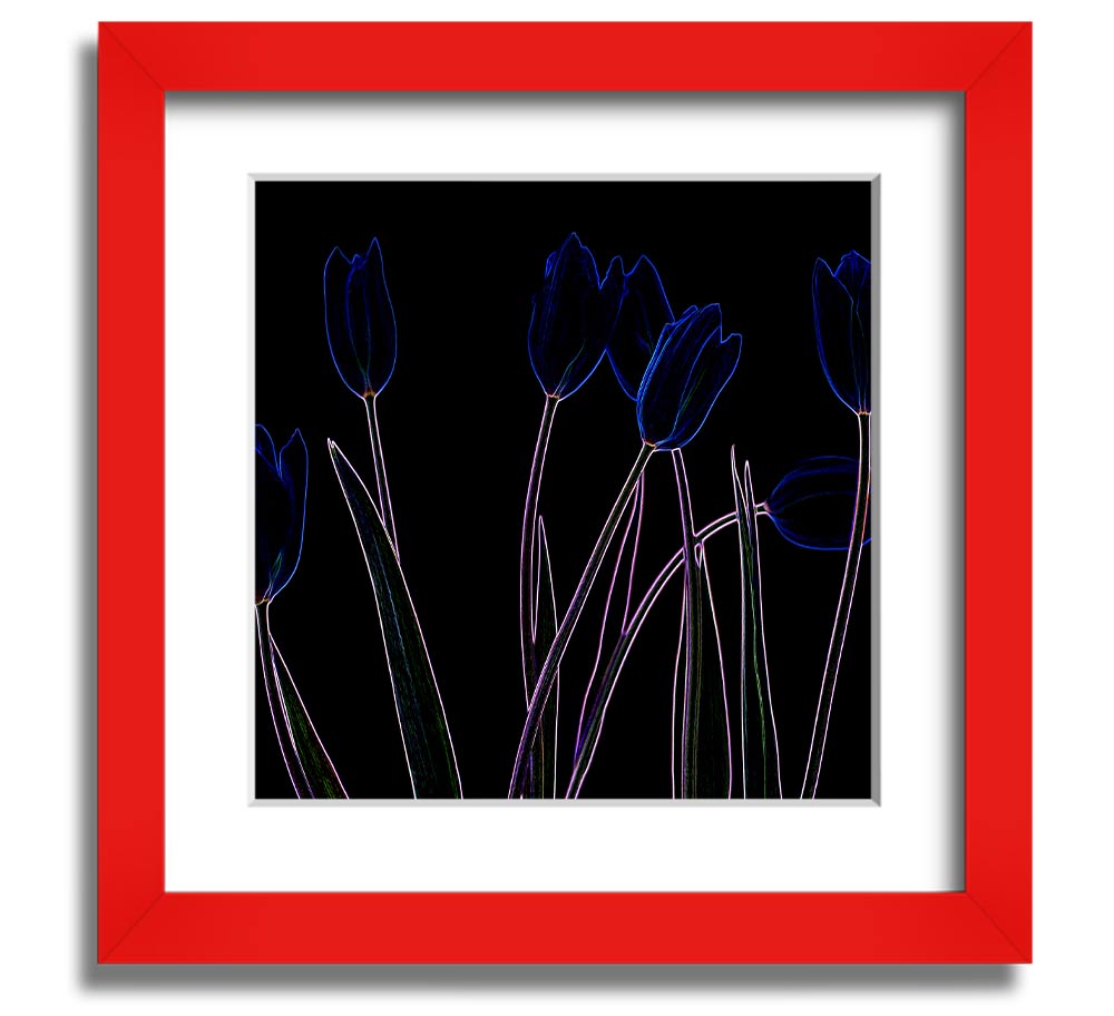 Vibrant abstract floral design in a square frame, showcasing bright neon colors.