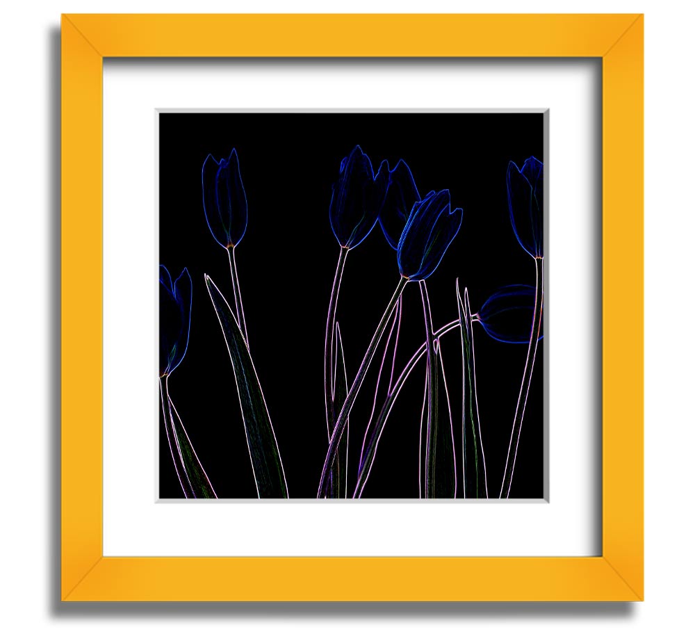 Vibrant abstract floral design in a square frame, showcasing bright neon colors.