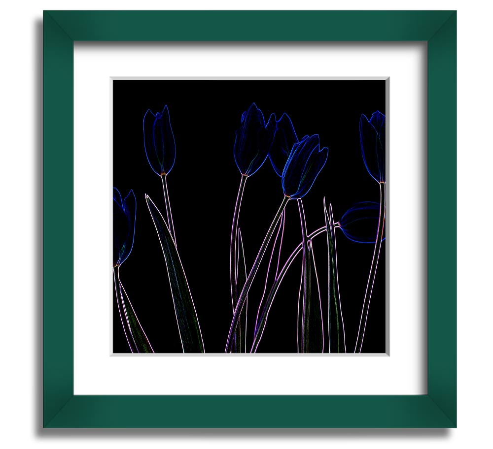 Vibrant abstract floral design in a square frame, showcasing bright neon colors.