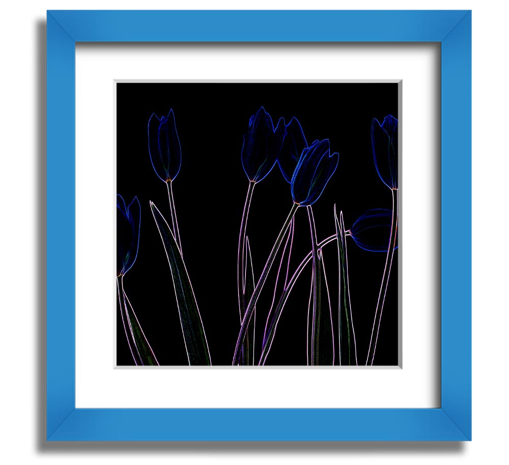 Vibrant abstract floral design in a square frame, showcasing bright neon colors.