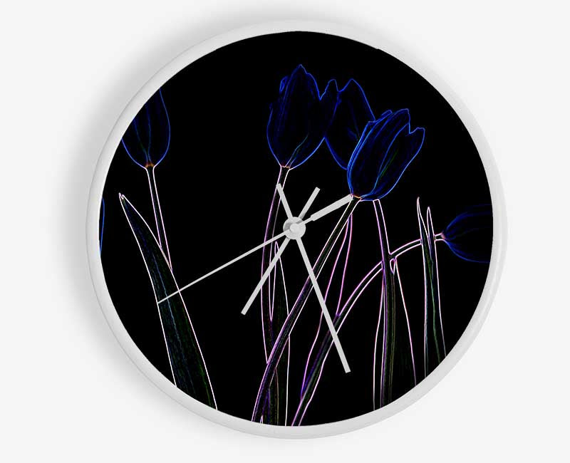 Abstract Neon Floral 23 clock made from natural bamboo with vibrant floral design and clear Plexiglas lens.