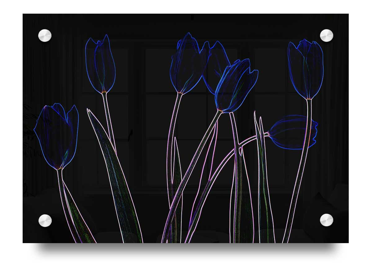 Vibrant Abstarct Neon Floral 23 acrylic print showcasing colorful floral designs on a sleek 5mm thick acrylic glass.