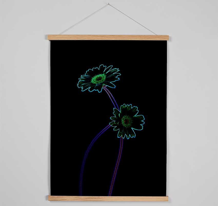 Abstract Neon Floral 26 wooden poster hanger showcasing vibrant prints with a sleek design and magnetic fastening.