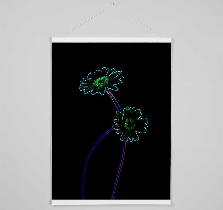 Abstract Neon Floral 26 wooden poster hanger showcasing vibrant prints with a sleek design and magnetic fastening.