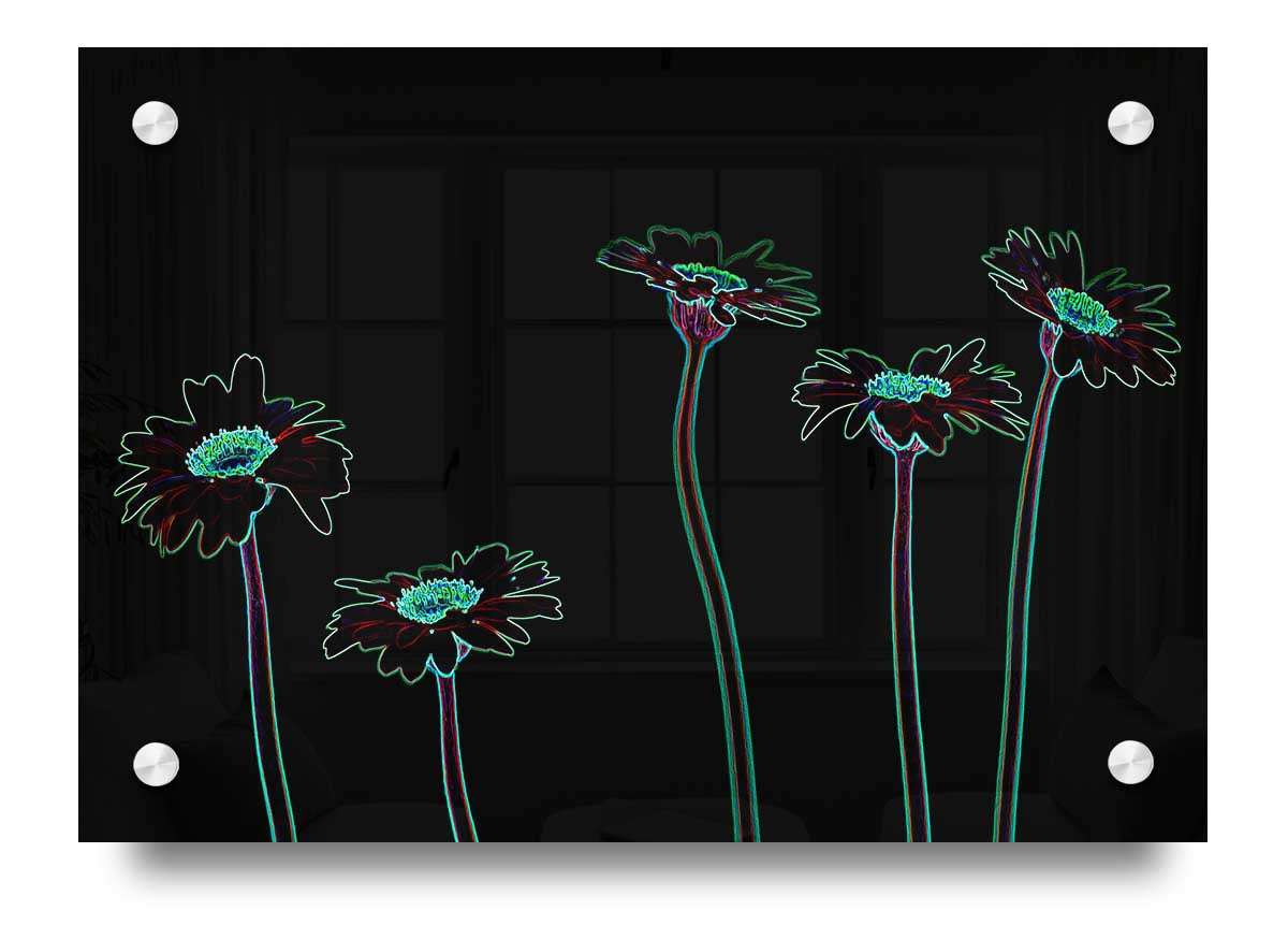 Vibrant Abstarct Neon Floral 29 acrylic print showcasing colorful floral patterns on a sleek 5mm thick acrylic glass.