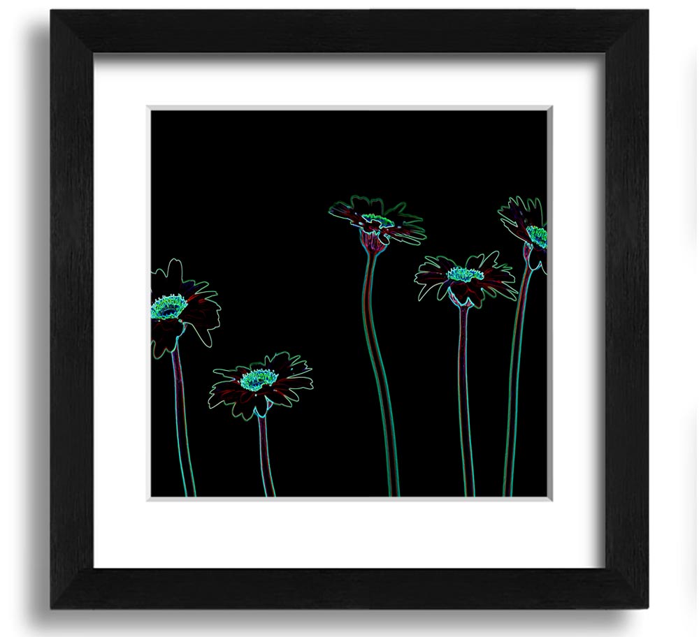 Vibrant Abstarct Neon Floral 29 square framed print with colorful floral design, ready to hang.