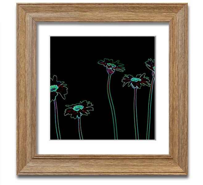 Vibrant Abstarct Neon Floral 29 square framed print with colorful floral design, ready to hang.