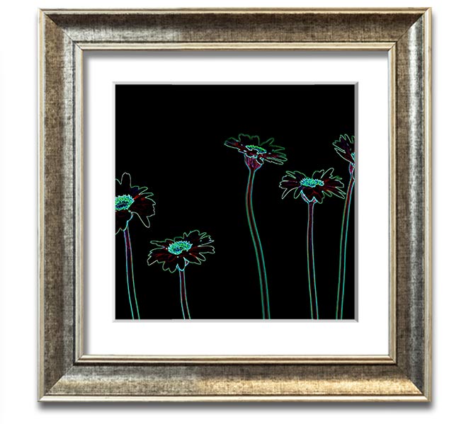 Vibrant Abstarct Neon Floral 29 square framed print with colorful floral design, ready to hang.