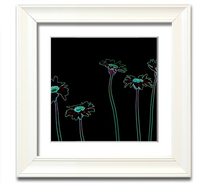 Vibrant Abstarct Neon Floral 29 square framed print with colorful floral design, ready to hang.