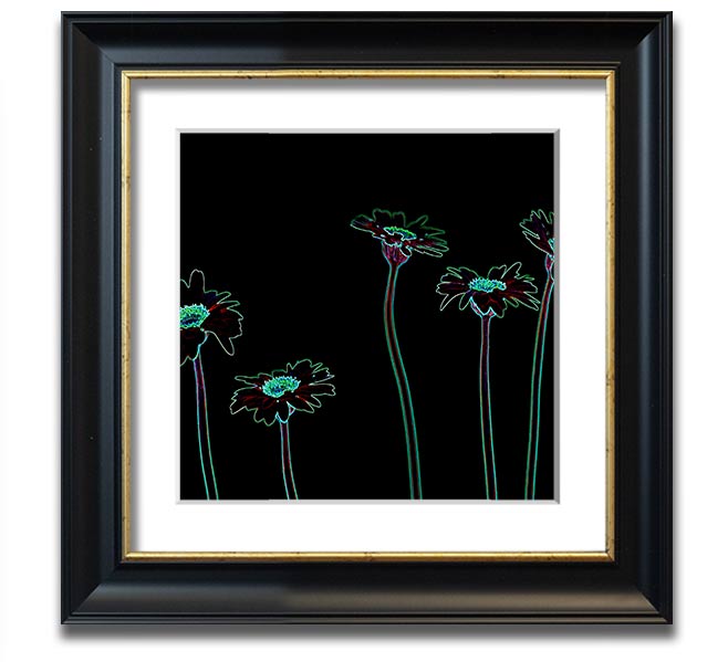 Vibrant Abstarct Neon Floral 29 square framed print with colorful floral design, ready to hang.