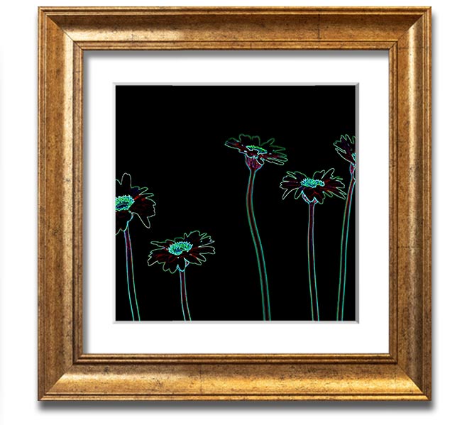 Vibrant Abstarct Neon Floral 29 square framed print with colorful floral design, ready to hang.