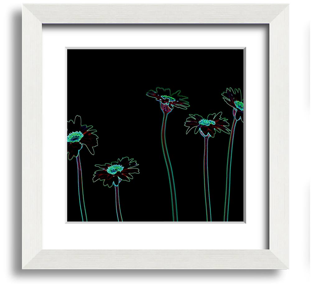 Vibrant Abstarct Neon Floral 29 square framed print with colorful floral design, ready to hang.