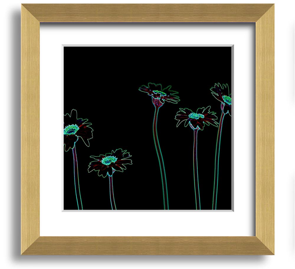 Vibrant Abstarct Neon Floral 29 square framed print with colorful floral design, ready to hang.