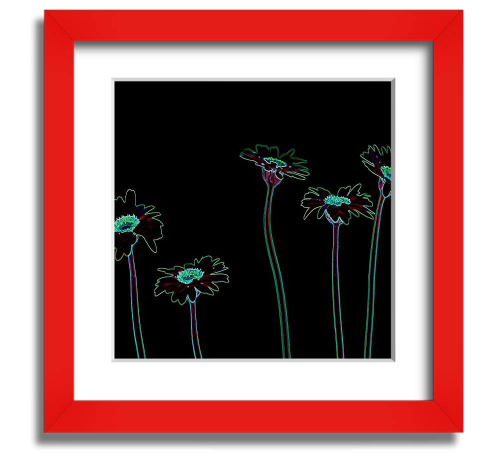 Vibrant Abstarct Neon Floral 29 square framed print with colorful floral design, ready to hang.