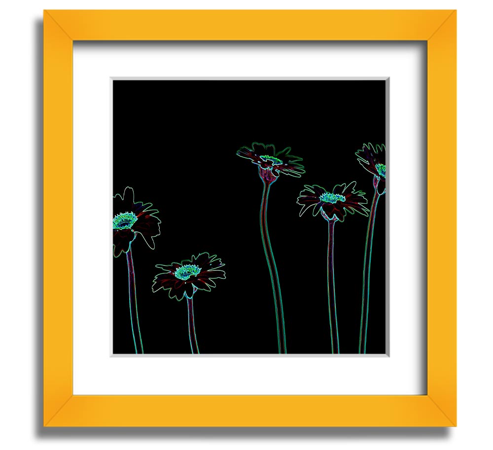 Vibrant Abstarct Neon Floral 29 square framed print with colorful floral design, ready to hang.