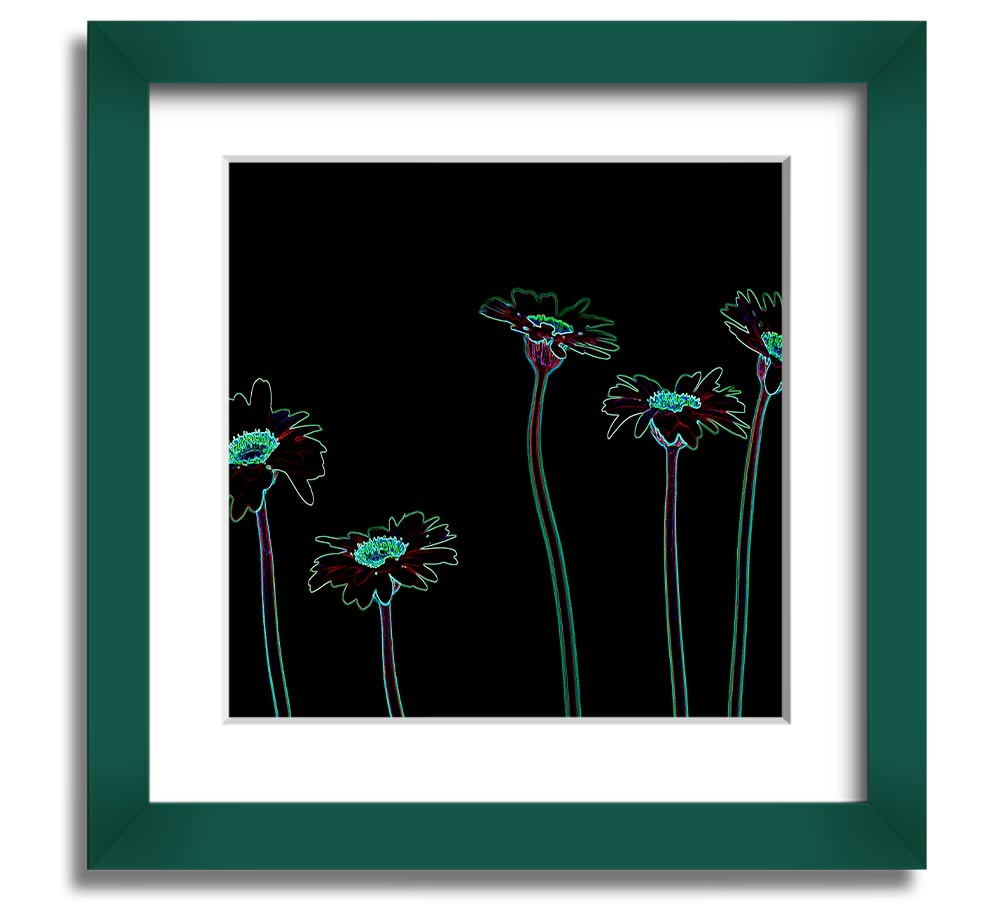 Vibrant Abstarct Neon Floral 29 square framed print with colorful floral design, ready to hang.