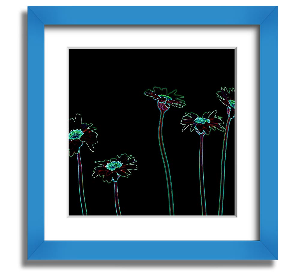 Vibrant Abstarct Neon Floral 29 square framed print with colorful floral design, ready to hang.