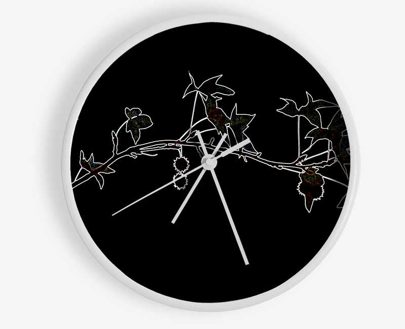 Abstract Neon Floral 33 clock featuring a vibrant floral design on a natural bamboo frame, with a clear Plexiglas lens.