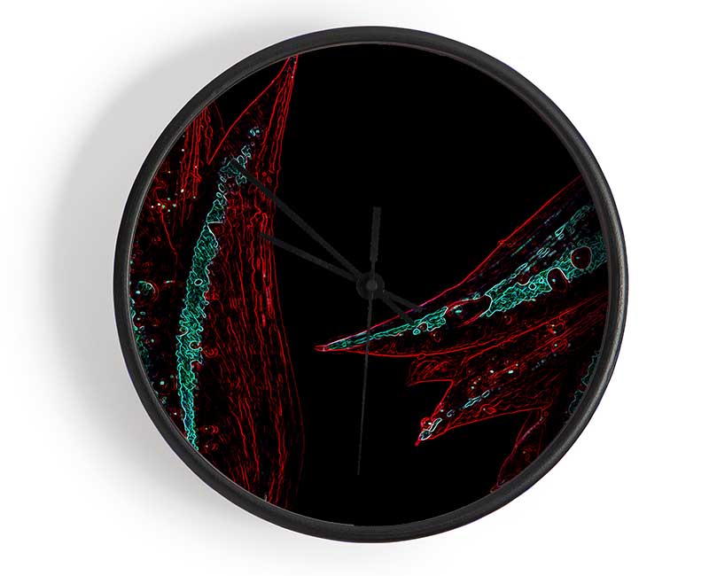 Abstract Neon Floral 37 clock made from natural bamboo with vibrant floral design and clear Plexiglas lens.