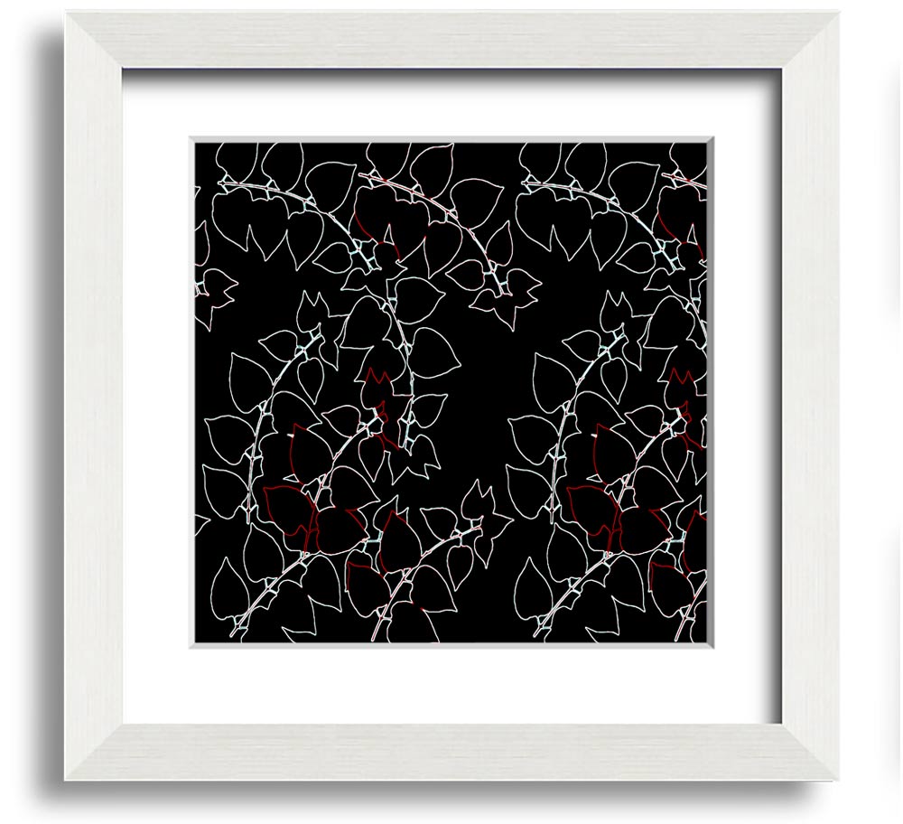 A vibrant square framed print featuring abstract neon floral designs, handmade in the UK.