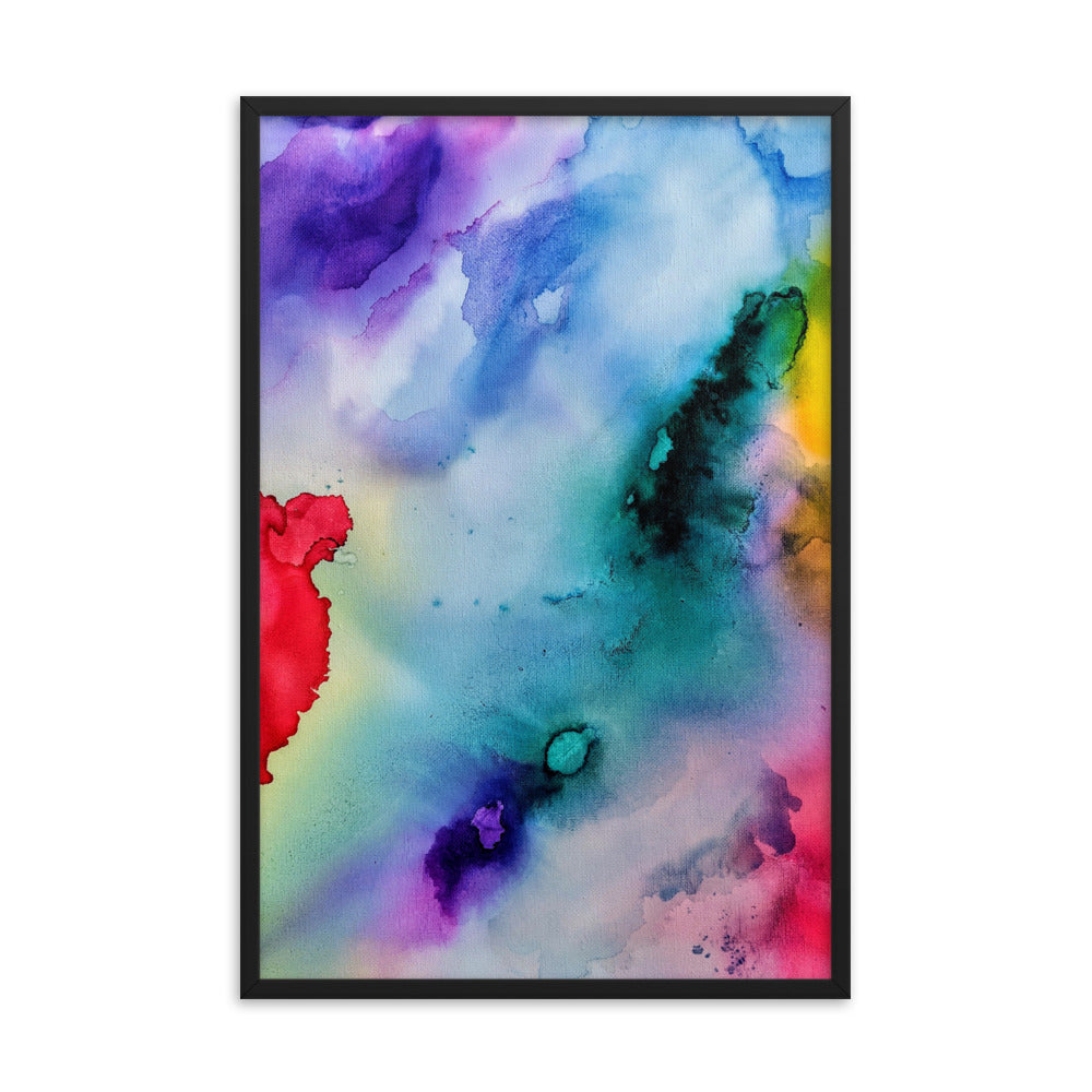 Abstract Art Framed Poster featuring a colorful design in a matte black wooden frame, suitable for modern home decor.