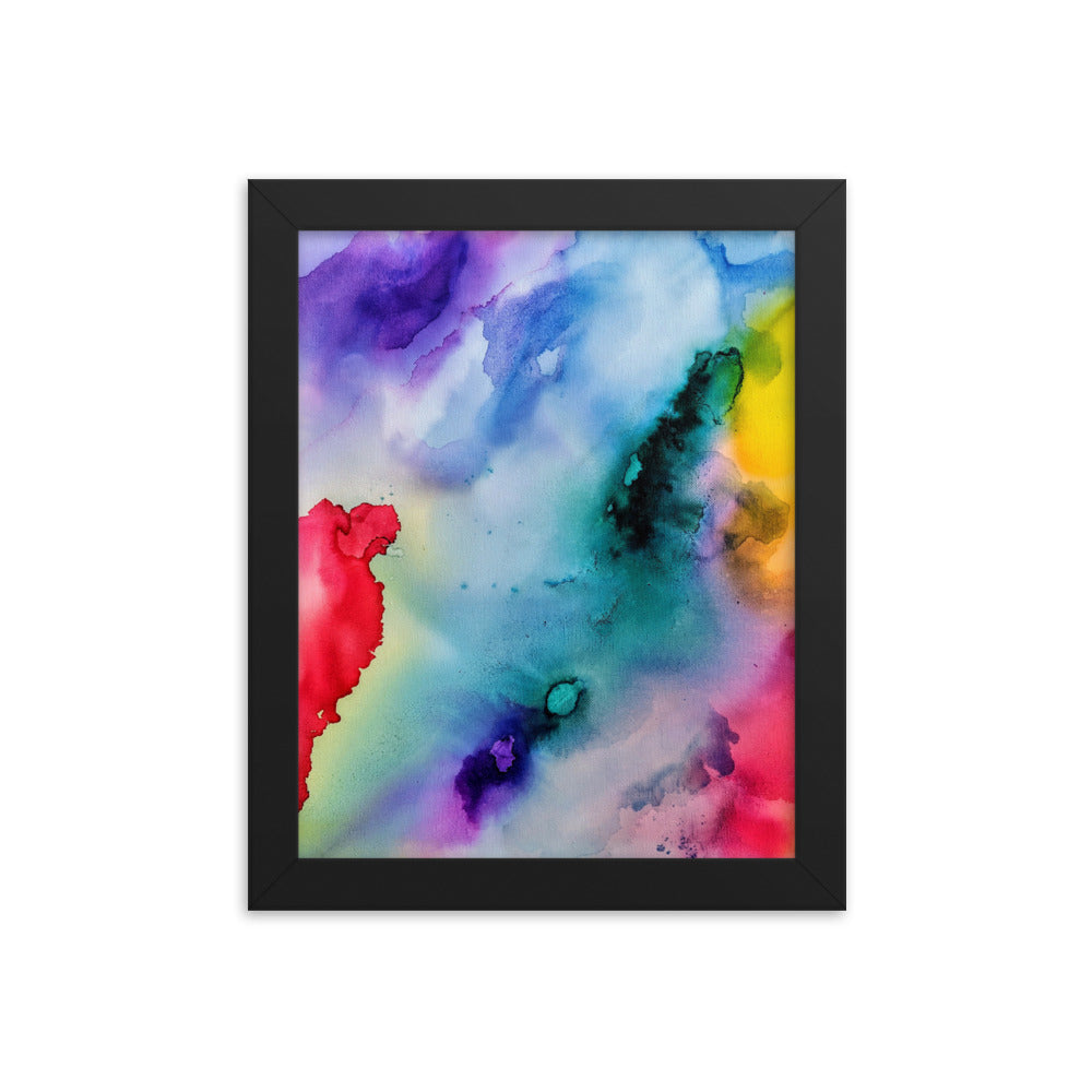 Abstract Art Framed Poster featuring a colorful design in a matte black wooden frame, suitable for modern home decor.