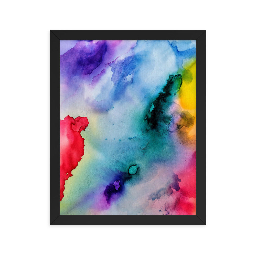 Abstract Art Framed Poster featuring a colorful design in a matte black wooden frame, suitable for modern home decor.