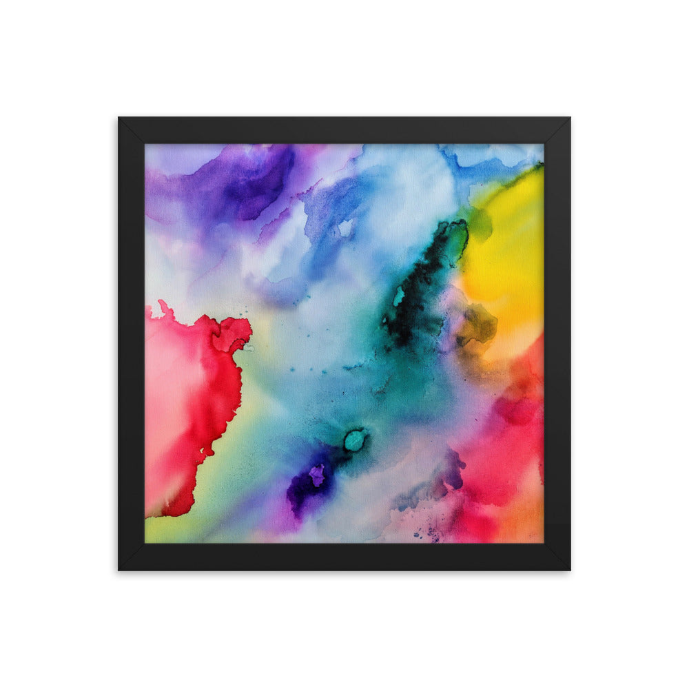 Abstract Art Framed Poster featuring a colorful design in a matte black wooden frame, suitable for modern home decor.