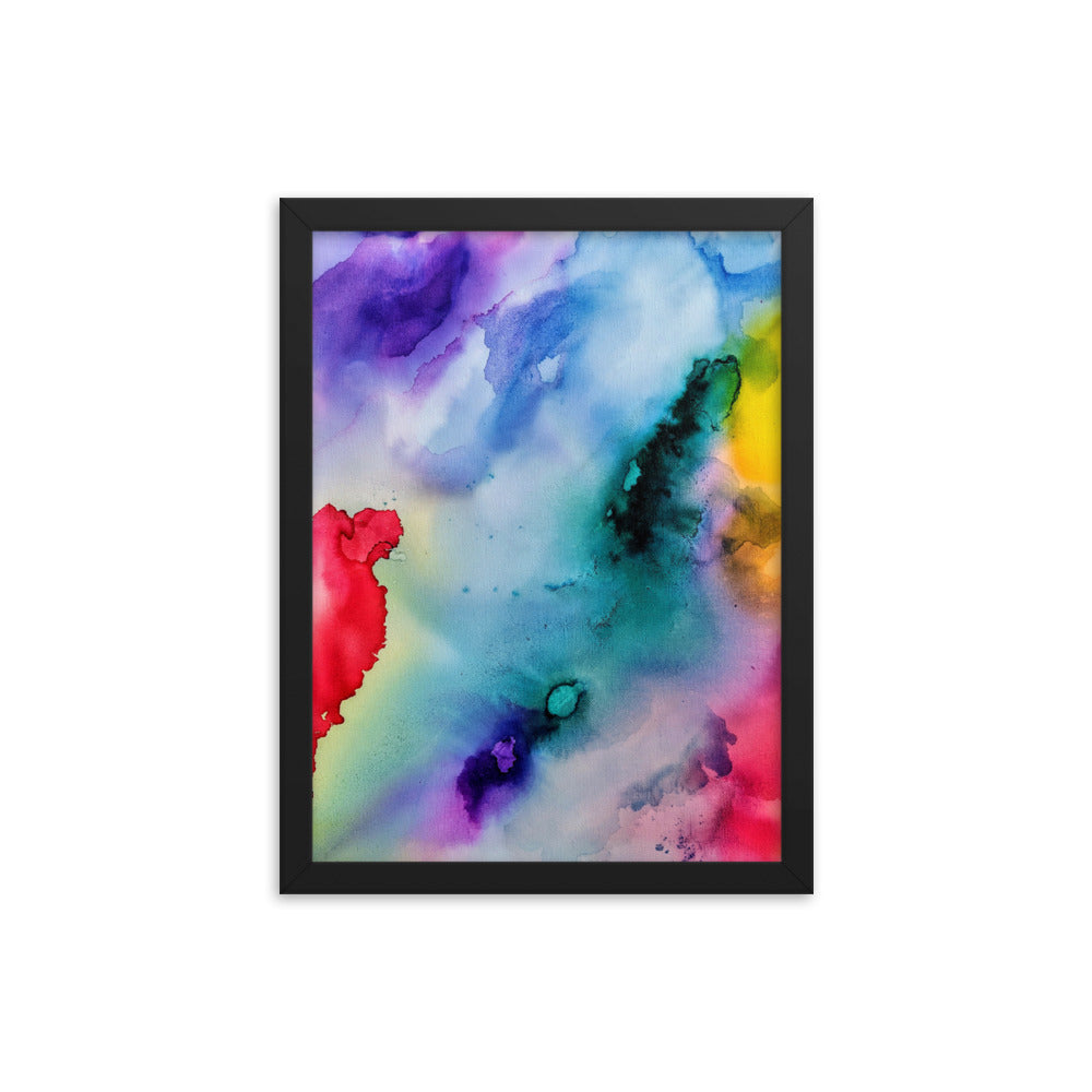 Abstract Art Framed Poster featuring a colorful design in a matte black wooden frame, suitable for modern home decor.