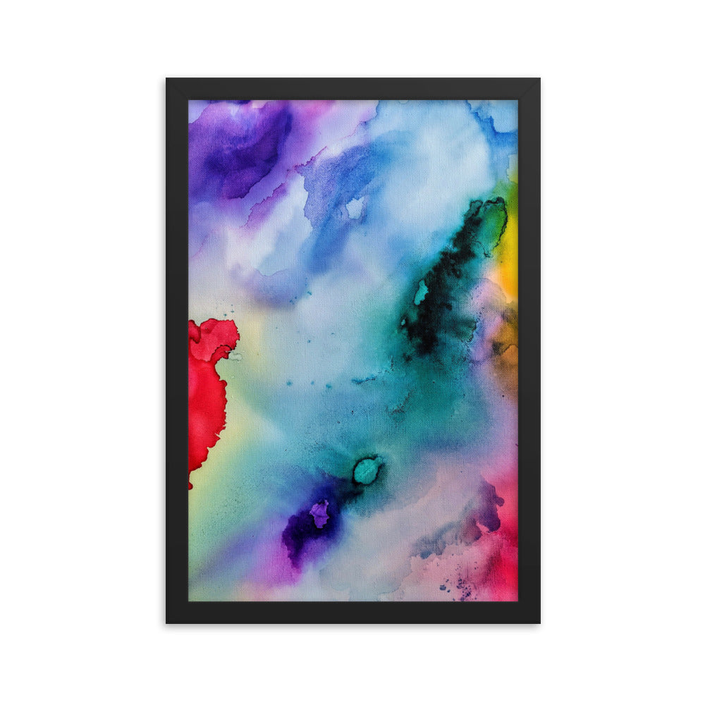 Abstract Art Framed Poster featuring a colorful design in a matte black wooden frame, suitable for modern home decor.