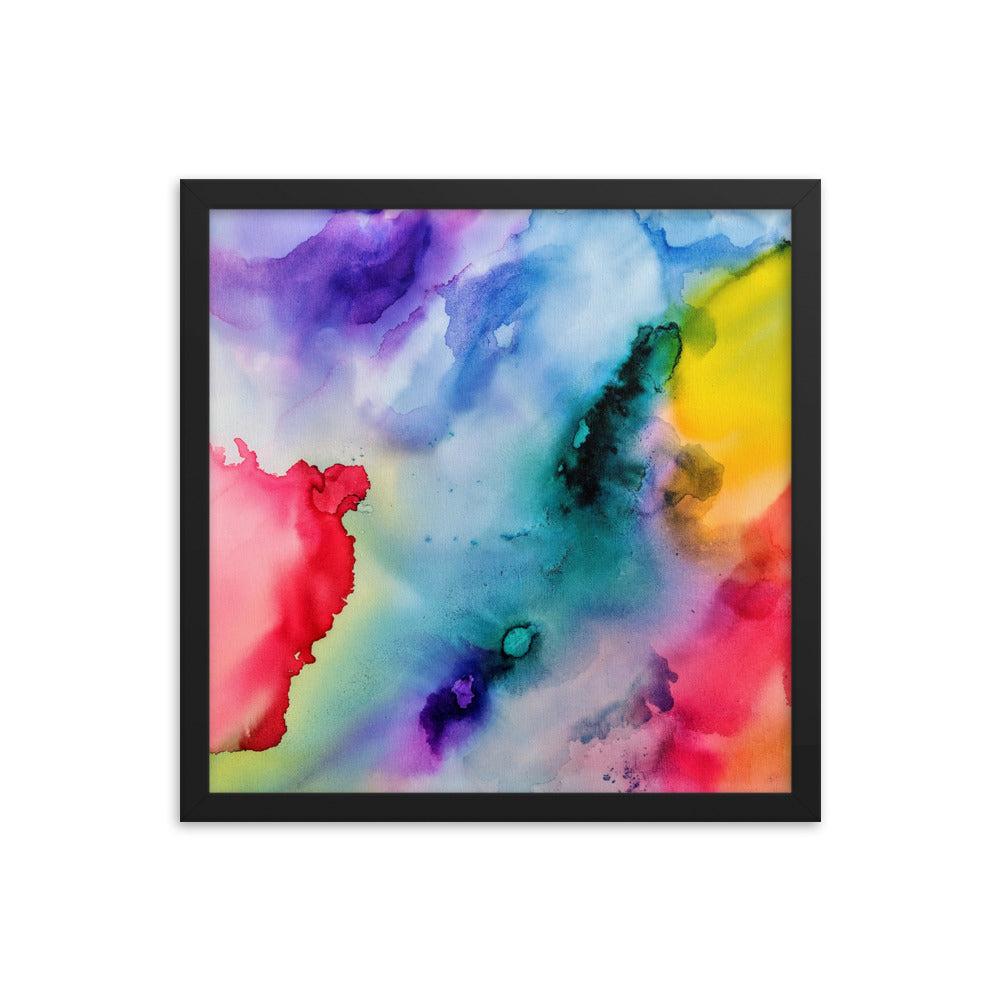 Abstract Art Framed Poster featuring a colorful design in a matte black wooden frame, suitable for modern home decor.