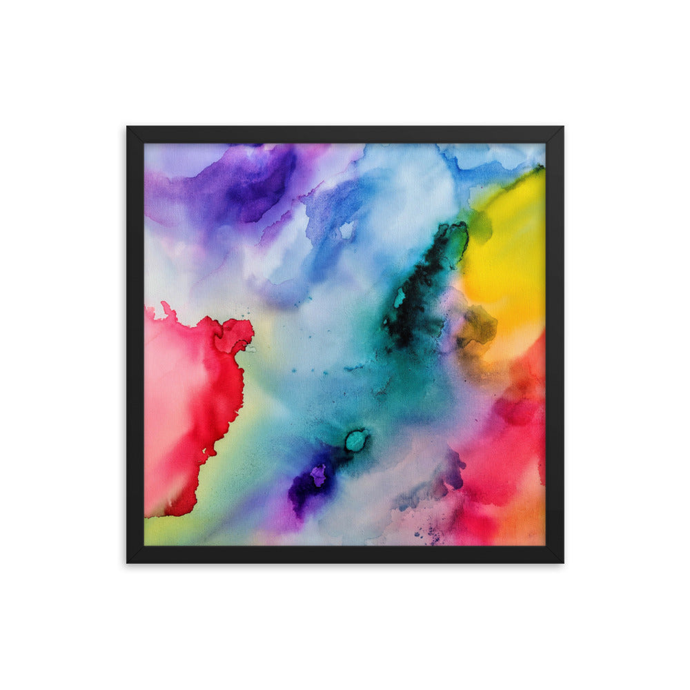 Abstract Art Framed Poster featuring a colorful design in a matte black wooden frame, suitable for modern home decor.