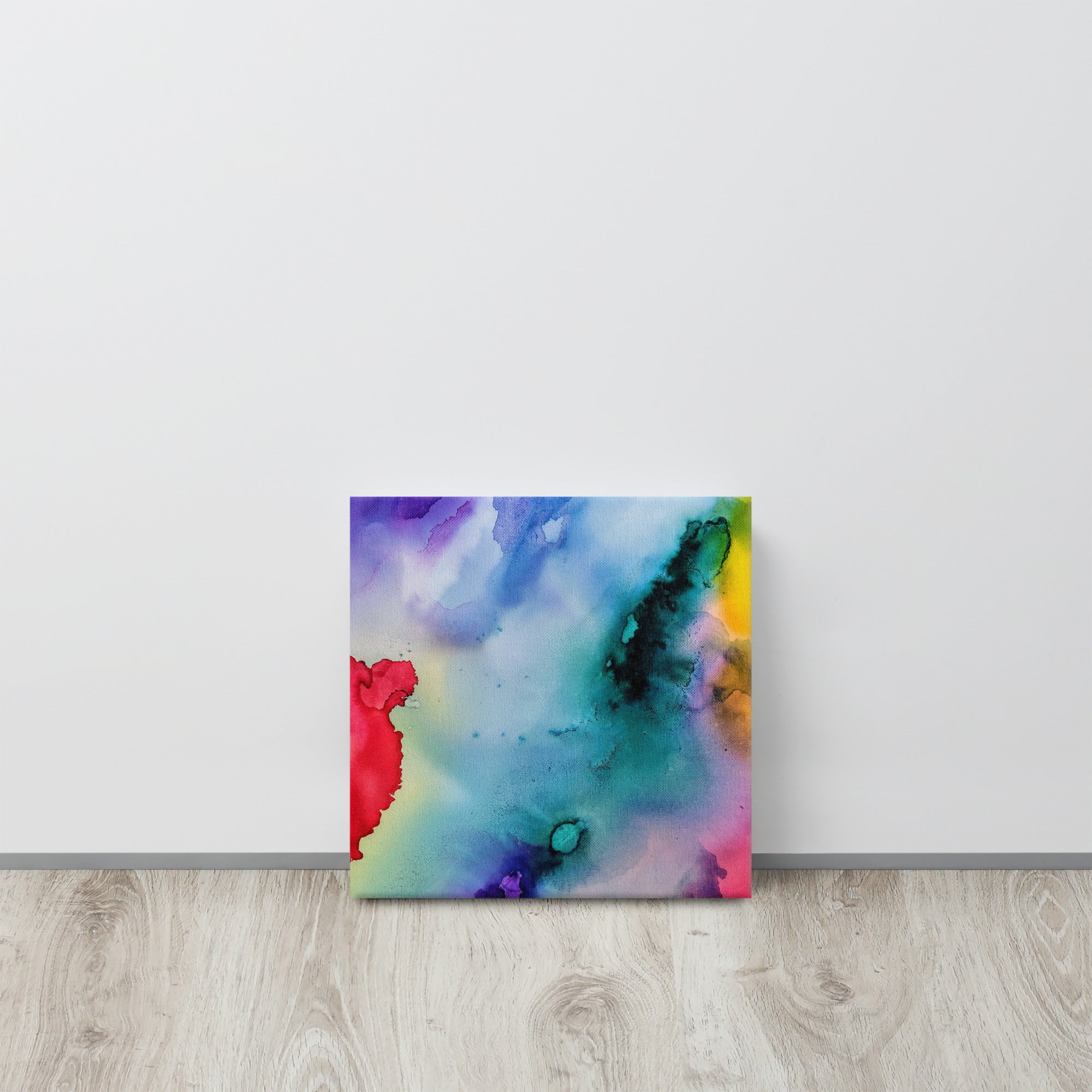 A vibrant abstract canvas print showcasing vivid colors and intricate patterns, hand-stretched over solid wood for a professional finish.