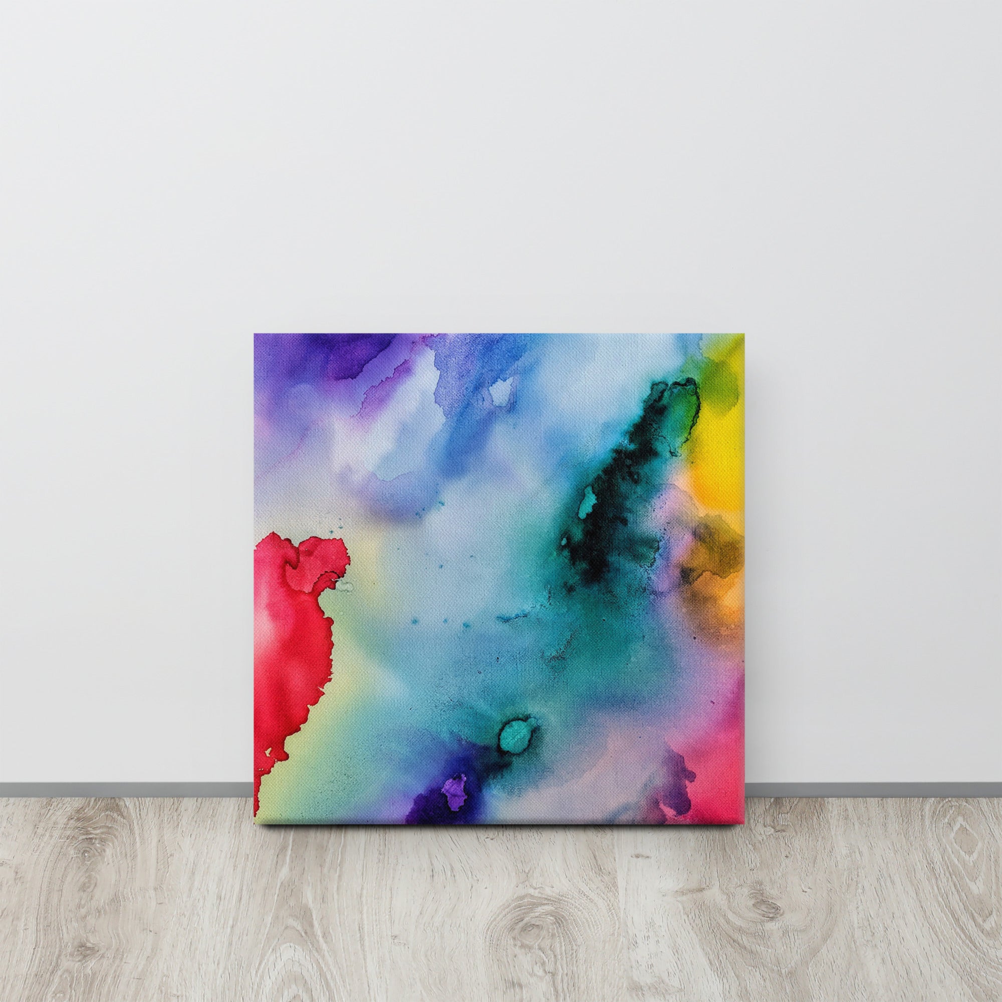 A vibrant abstract canvas print showcasing vivid colors and intricate patterns, hand-stretched over solid wood for a professional finish.